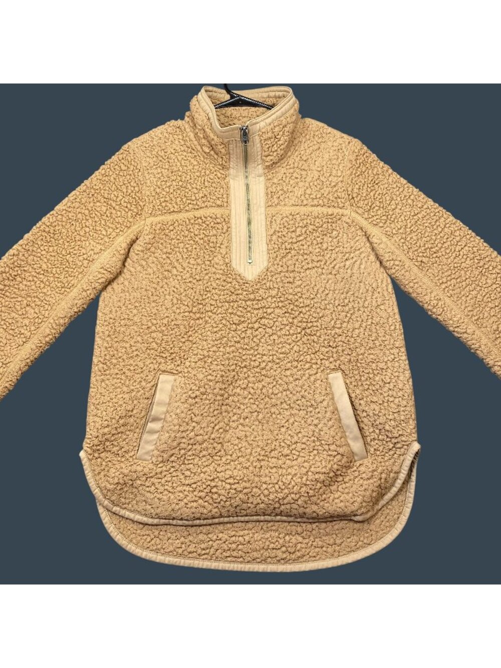 Abercrombie & Fitch Womens Beige Sherpa Pullover Size Small Quarter-Zip Pockets